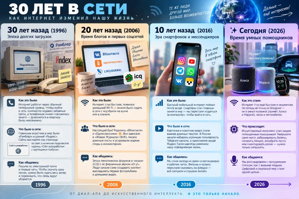 От долгих загрузок до умных помощников: как менялся Рунет за 30 лет